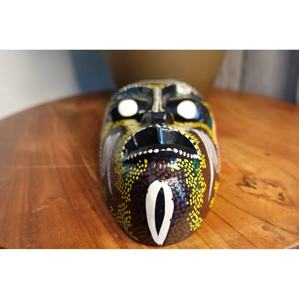 Wooden handcarved colorful wall gallery mask collectible art‎